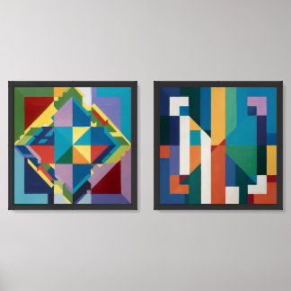 Abstract painting featuring a square and rectangle wall art sets