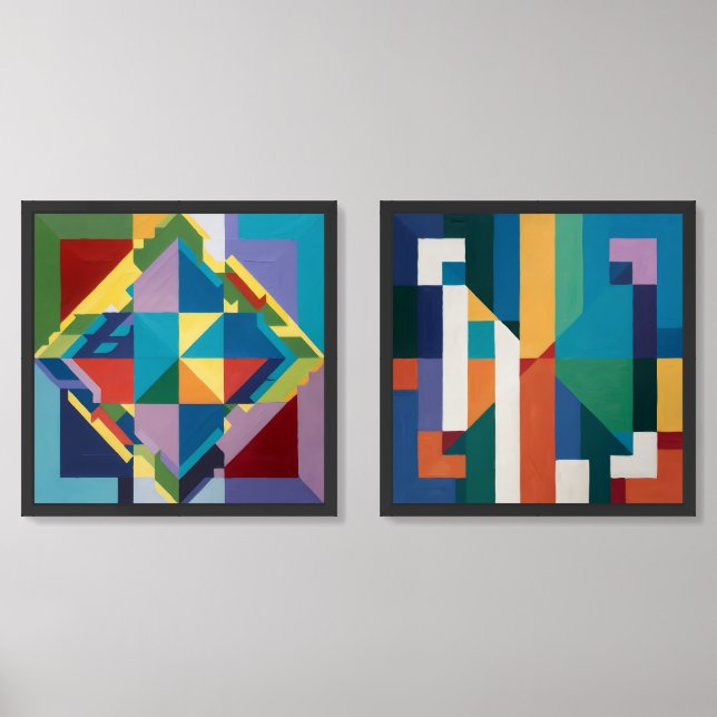 Abstract painting featuring a square and rectangle wall art sets (Front)