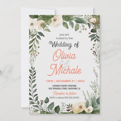 Abstract Painting Floral Wedding Greenery Frame Invitation
