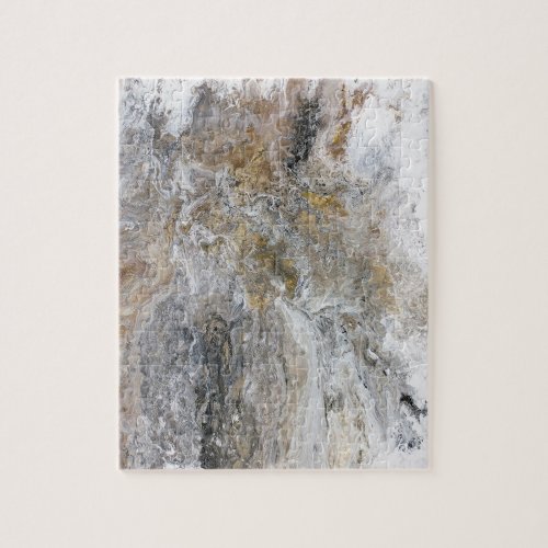 Abstract Painting Gray Black Gold White Artwork Jigsaw Puzzle