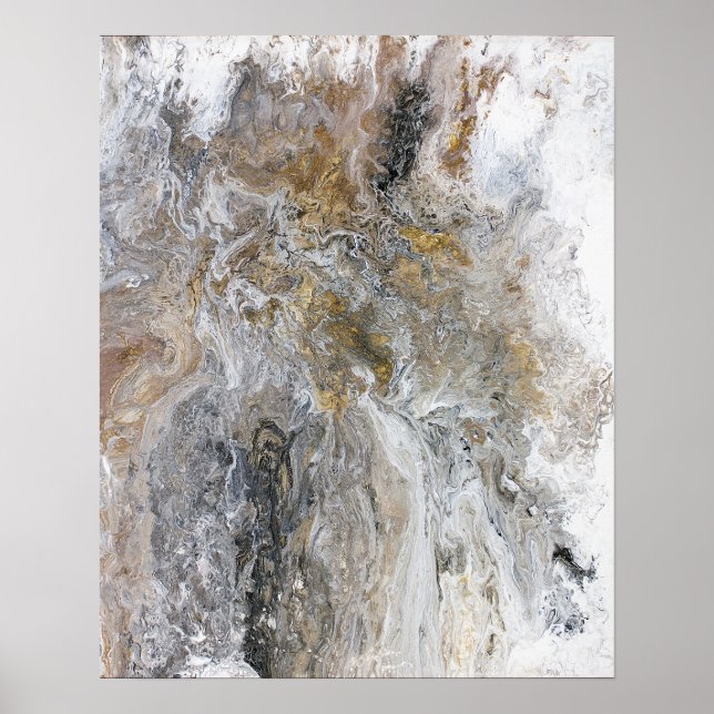 Abstract Painting Gray Black Gold White Artwork Poster (Front)