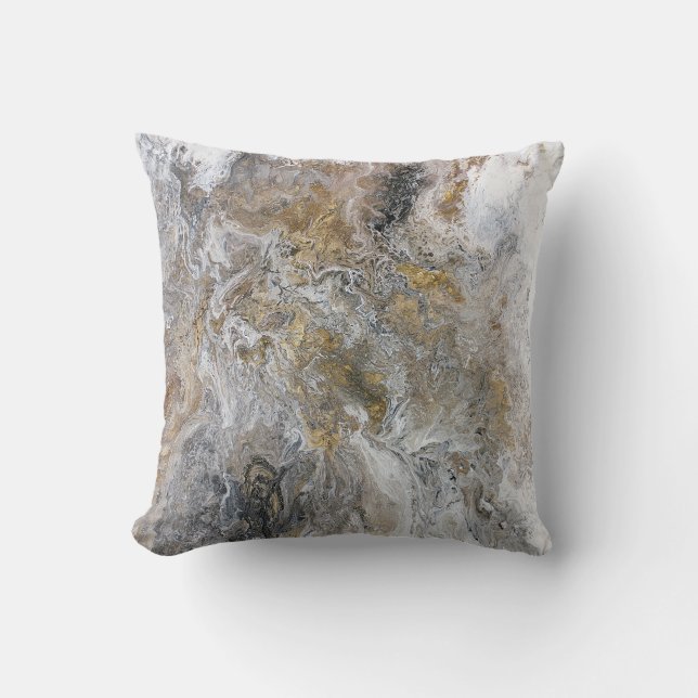 Abstract Painting Gray Black Gold White Artwork Throw Pillow (Front)