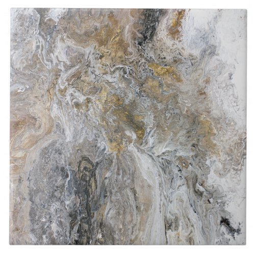 Abstract Painting Gray Black Gold White Artwork Tile