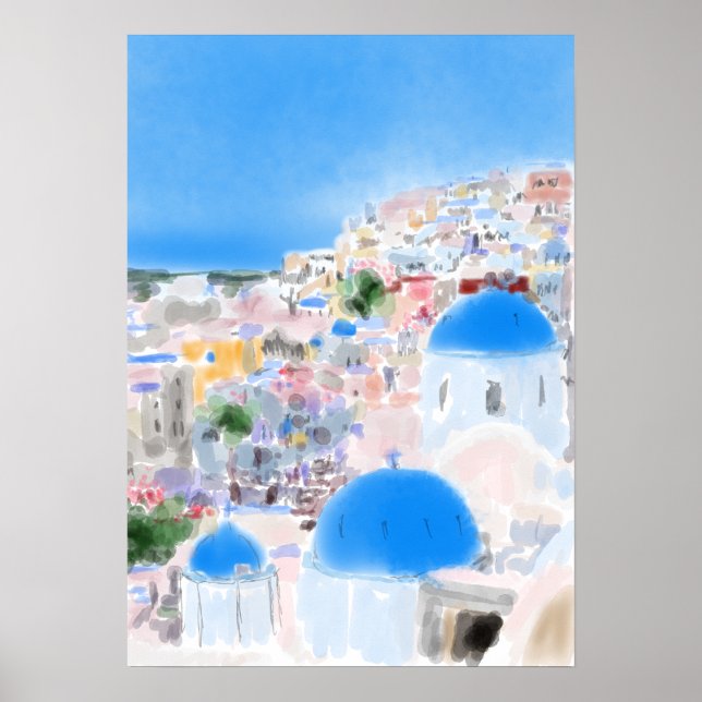Abstract painting Greece island Santorini oil past Poster (Front)