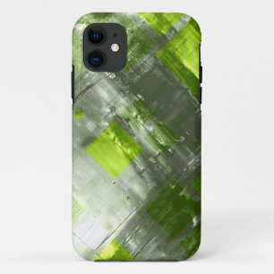 Abstract Painting Green Gray Squares iPhone 11 Case
