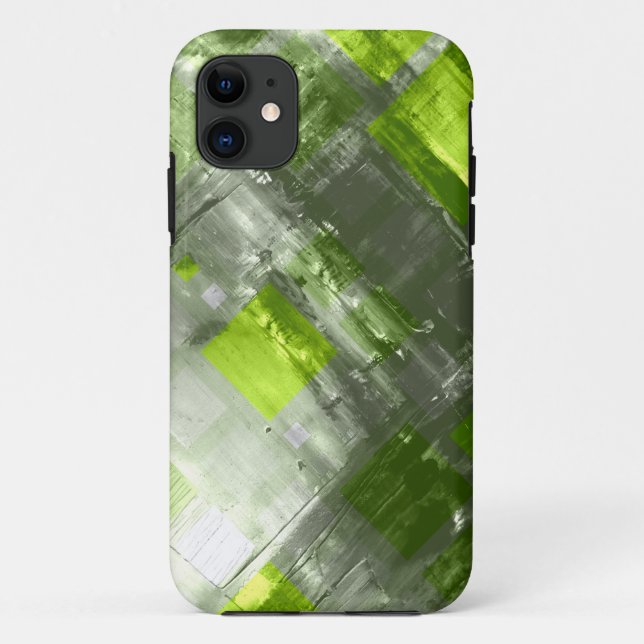 Abstract Painting | Green Gray Squares Case-Mate iPhone Case (Back)