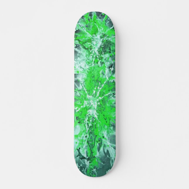 Abstract painting | green splattergrunge skateboard deck (Front)