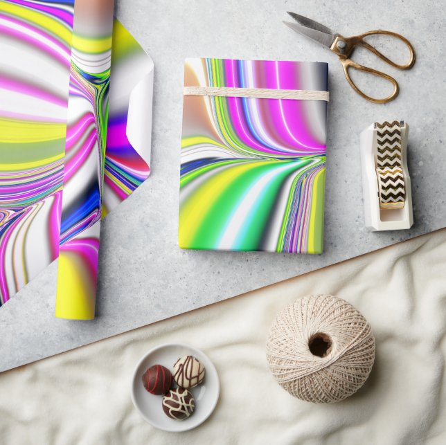 Abstract painting modern art 3d effect in neon col wrapping paper (Crafts)