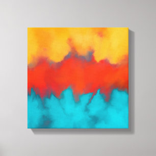 Abstract painting, modern teal, terracotta, yellow canvas print