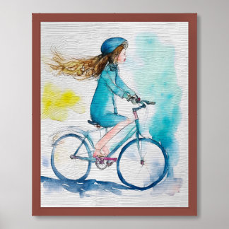 Abstract painting of a girl riding a cycle framed art