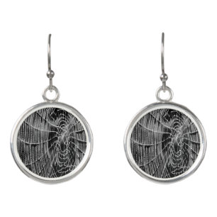Abstract Painting Of A Grey White Cobweb On Black Earrings