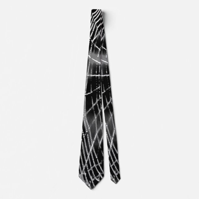 Abstract Painting Of A Grey White Cobweb On Black Neck Tie (Front)