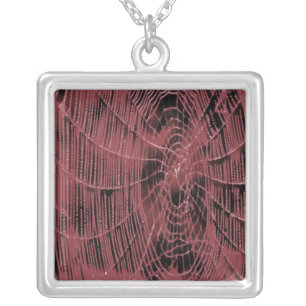 Abstract Painting Of A Magenta Pink Cobweb Silver Plated Necklace