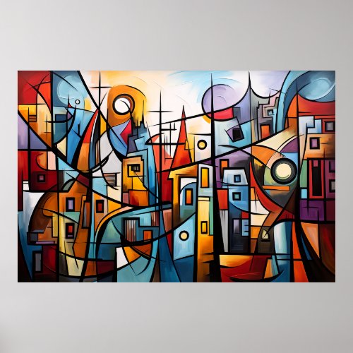 Abstract painting of city Poster wall art