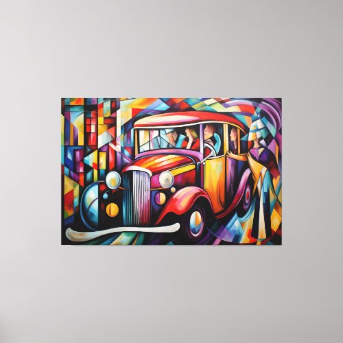 Abstract painting of passenger alighting from Taxi Canvas Print
