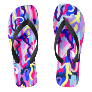 Abstract Painting of Shapes and Colors Flip Flops