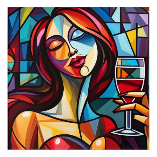 Abstract painting of woman enjoying wine on canvas acrylic print