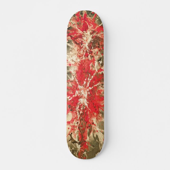 Abstract painting | red splattergrunge skateboard deck (Front)