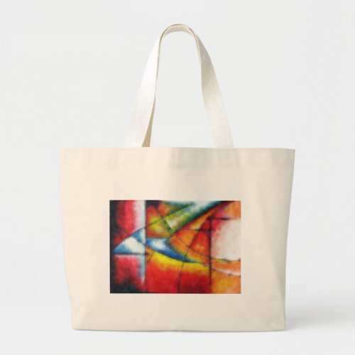 abstract painting red yellow green blue large tote bag