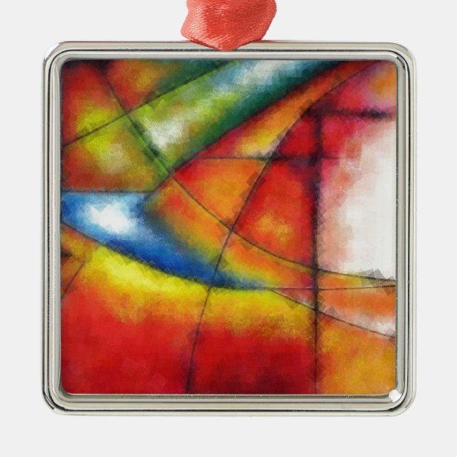 abstract painting red yellow green blue metal ornament (Front)