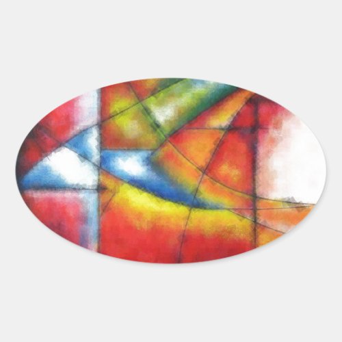 abstract painting red yellow green blue oval sticker