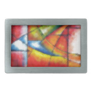 abstract painting red yellow green blue rectangular belt buckle