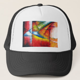 abstract painting red yellow green blue trucker hat
