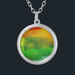 Abstract Painting Silver Plated Necklace<br><div class="desc">Abstract painting in red,  green and yellow</div>