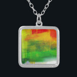 Abstract Painting Silver Plated Necklace<br><div class="desc">Abstract painting in red,  green and yellow</div>