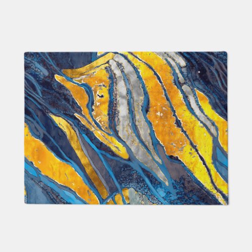 Abstract painting stripes gold silver blue doormat
