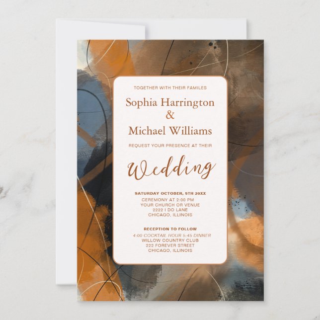 Abstract Painting Wedding Invitation QR Code  (Front)