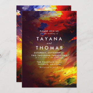 Abstract painting with a colorful sky. Wedding Invitation