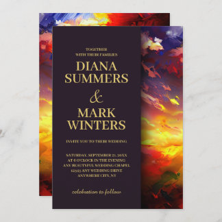 Abstract painting with a colorful sky. Wedding Invitation