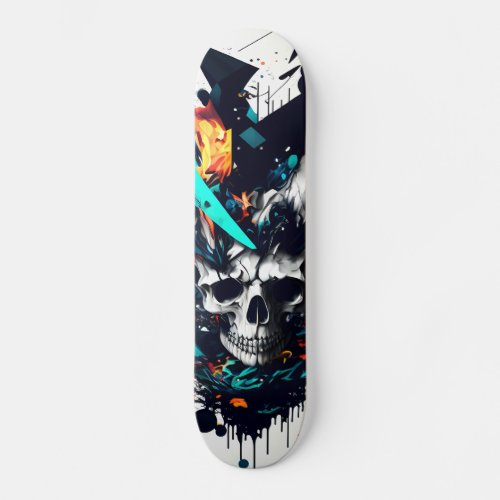 Abstract painting with fragmented skull skateboard