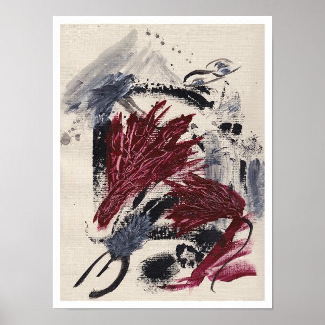 Abstract painting with layered black, gray, red poster (Front)