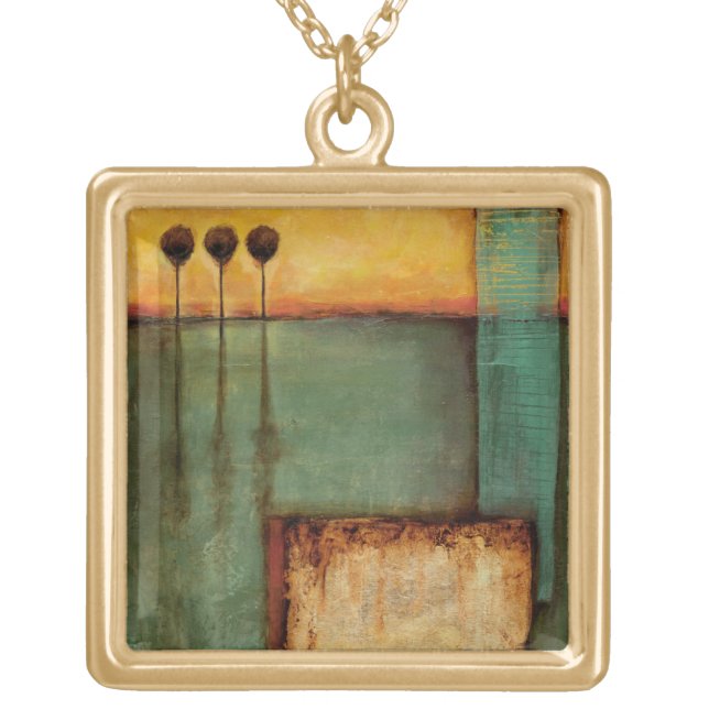 Abstract Painting with Piano Keys Gold Plated Necklace (Front)