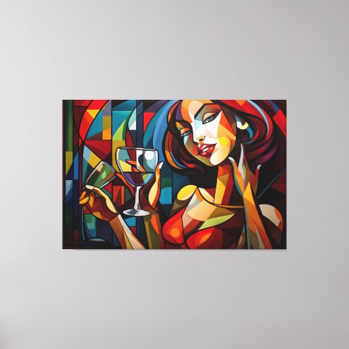 Abstract painting woman holding wine glass canvas print