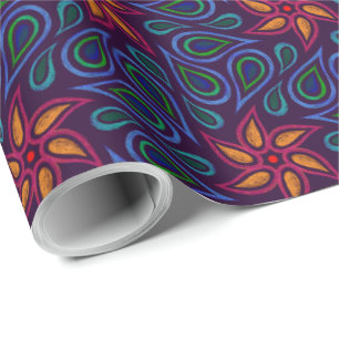 Abstract paisley flowers colorful drawing pattern wrapping paper