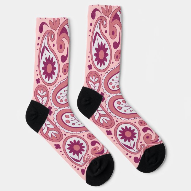 Abstract Paisley Pattern in Pinks Flowers Lace Socks (Right)