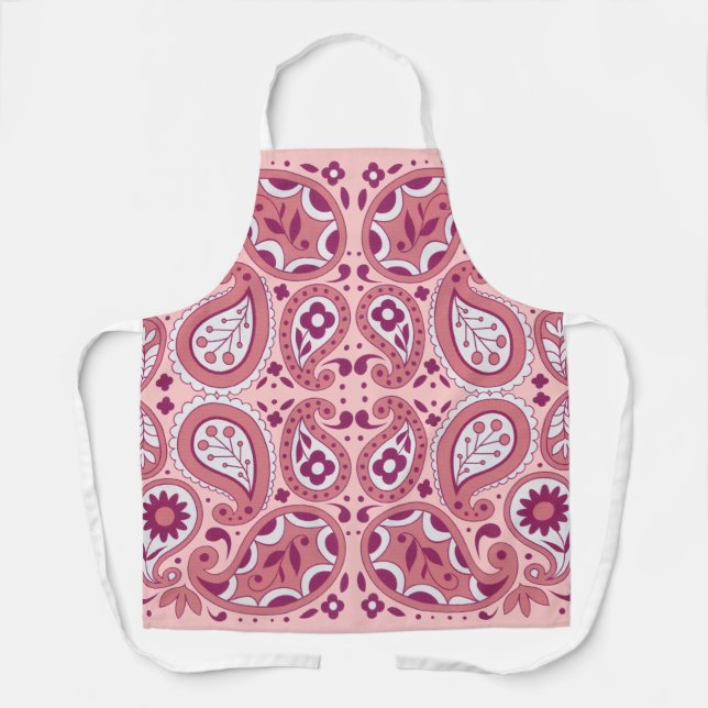 Abstract Paisley Pattern Shades of Pink Flowers Apron (Front)