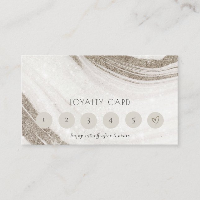 Abstract Pale Gold Marble Agate 6 Punch Loyalty Business Card (Front)