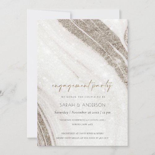 Abstract Pale Gold Marble Agate Engagement Invite