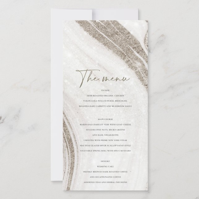 Abstract Pale Gold Marble Agate Menu Card (Front)