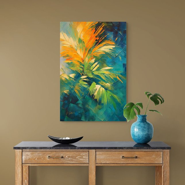 Abstract Palm Burst – Tropical Energy in Motion Canvas Print (Abstract Palm Burst – Tropical Energy in Motion)