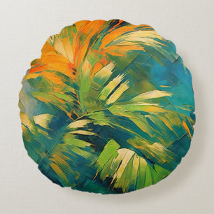 Abstract Palm Burst – Tropical Energy in Motion Round Pillow