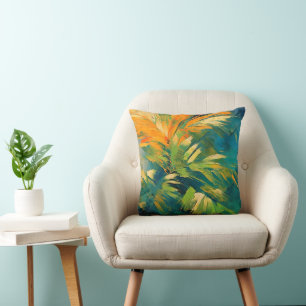 Abstract Palm Burst – Tropical Energy in Motion Throw Pillow