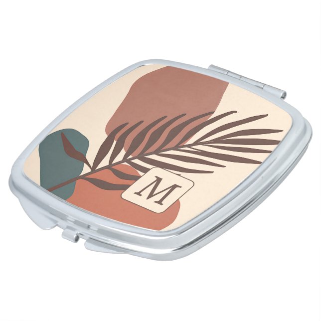 Abstract palm leaf minimalist art monogram compact mirror (Turned)