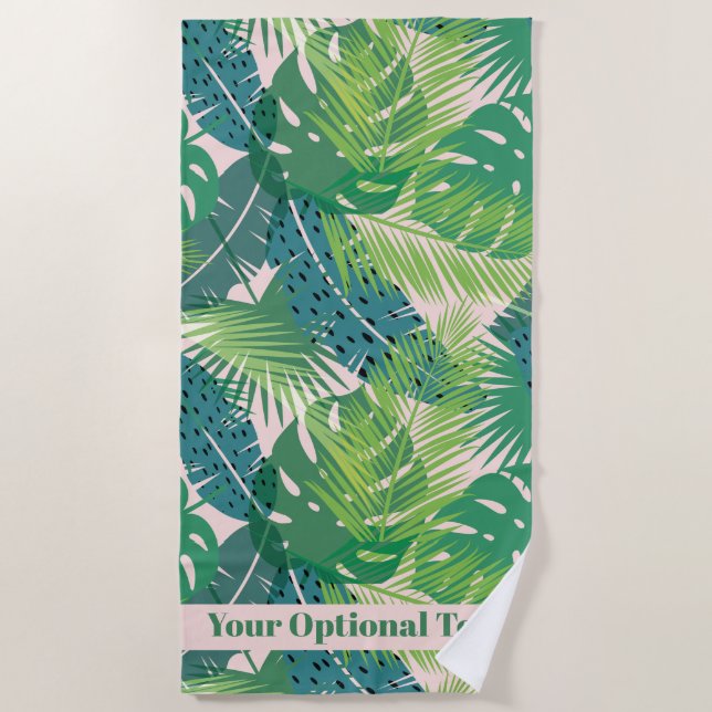 Abstract Palm Leaf Pattern custom text beach towel (Front)