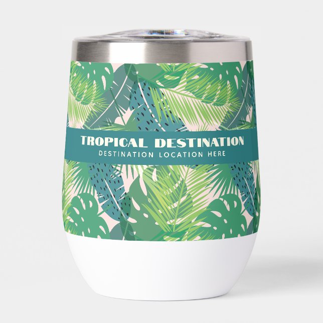 Abstract Palm Leaf Pattern custom text Thermal Wine Tumbler (Front)