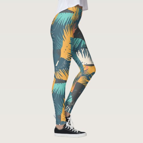 Abstract Palm Leaf Pattern leggings